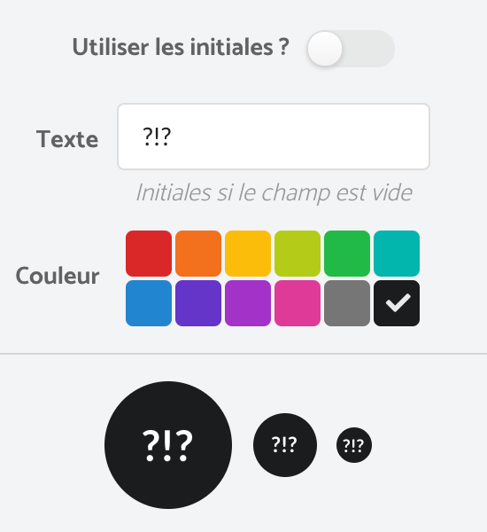 Exemple de personnalisation d'avatar de type texte.