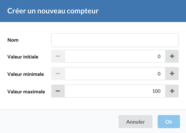 Popup de création d'un compteur.
