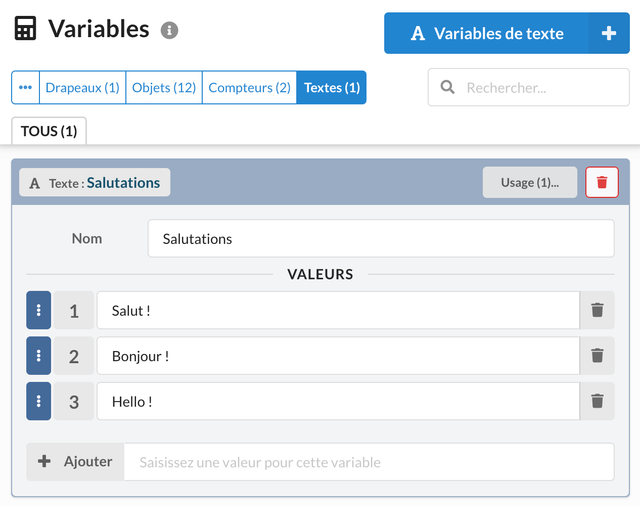 Création d'une variable de texte.