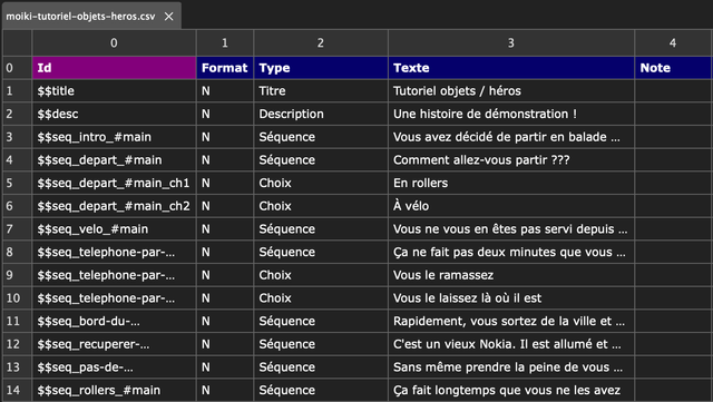 Édition d'un export CSV.