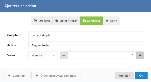 Example of adding a counter type action.