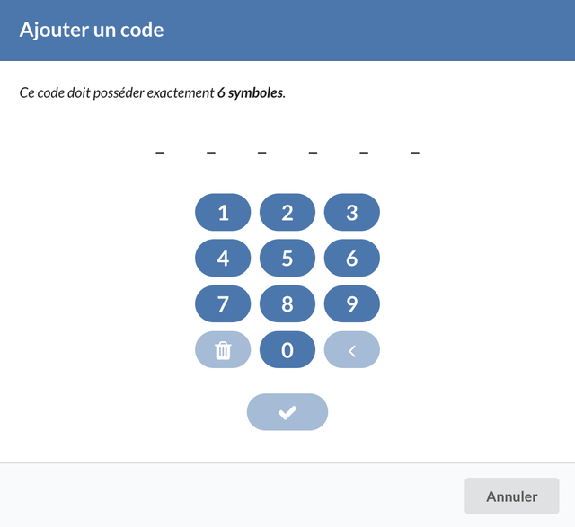 Modal de ingreso de un código.