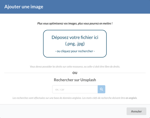 Popup di aggiunta di un'immagine.