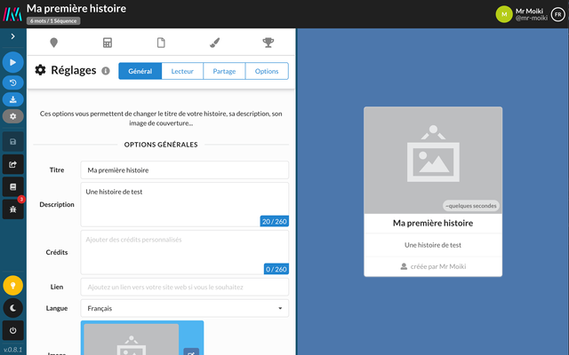 Pannello delle impostazioni dell'editor.